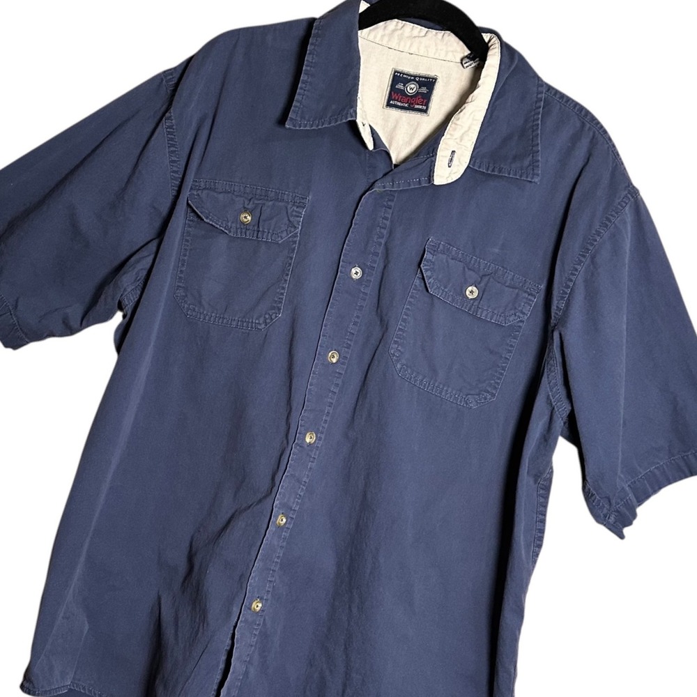 Wrangler Authentic Shirt Mens XL Blue Excellent Boxy Fit Cotton Button Down